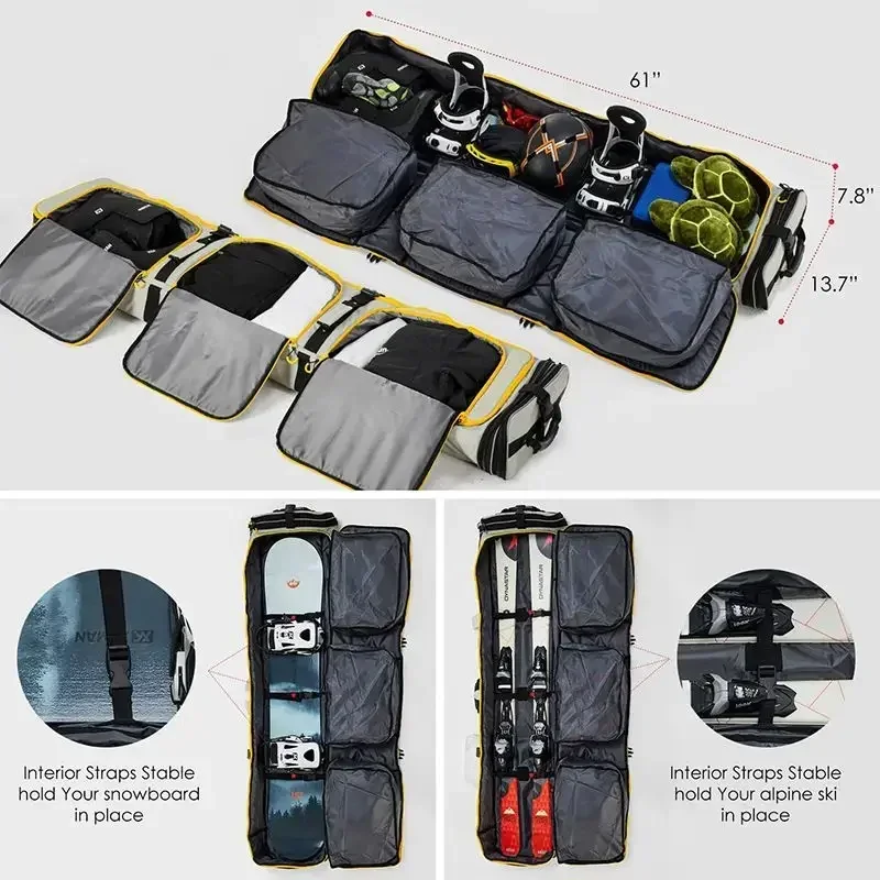 New Product Portable Ski Boots Bag Travel Large Winter Sports Ski Backpack Snowboard Bag with Wheels with High Quality