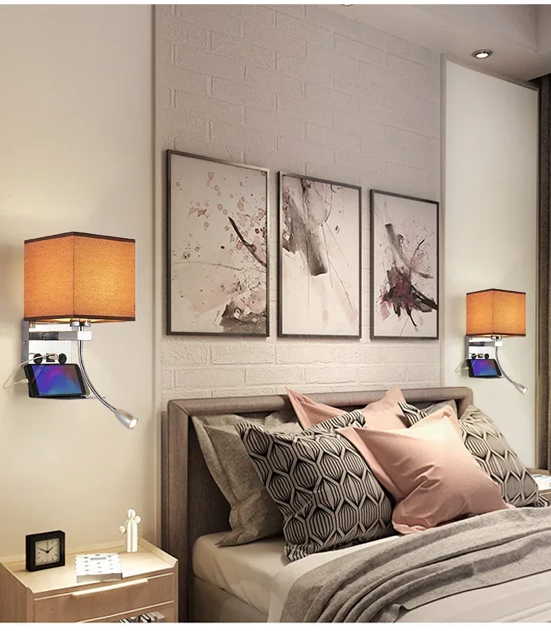 Applique Murale Moderne et Simple avec USB, Luminaire Créatif Américain pour Chambre d'Hôtel