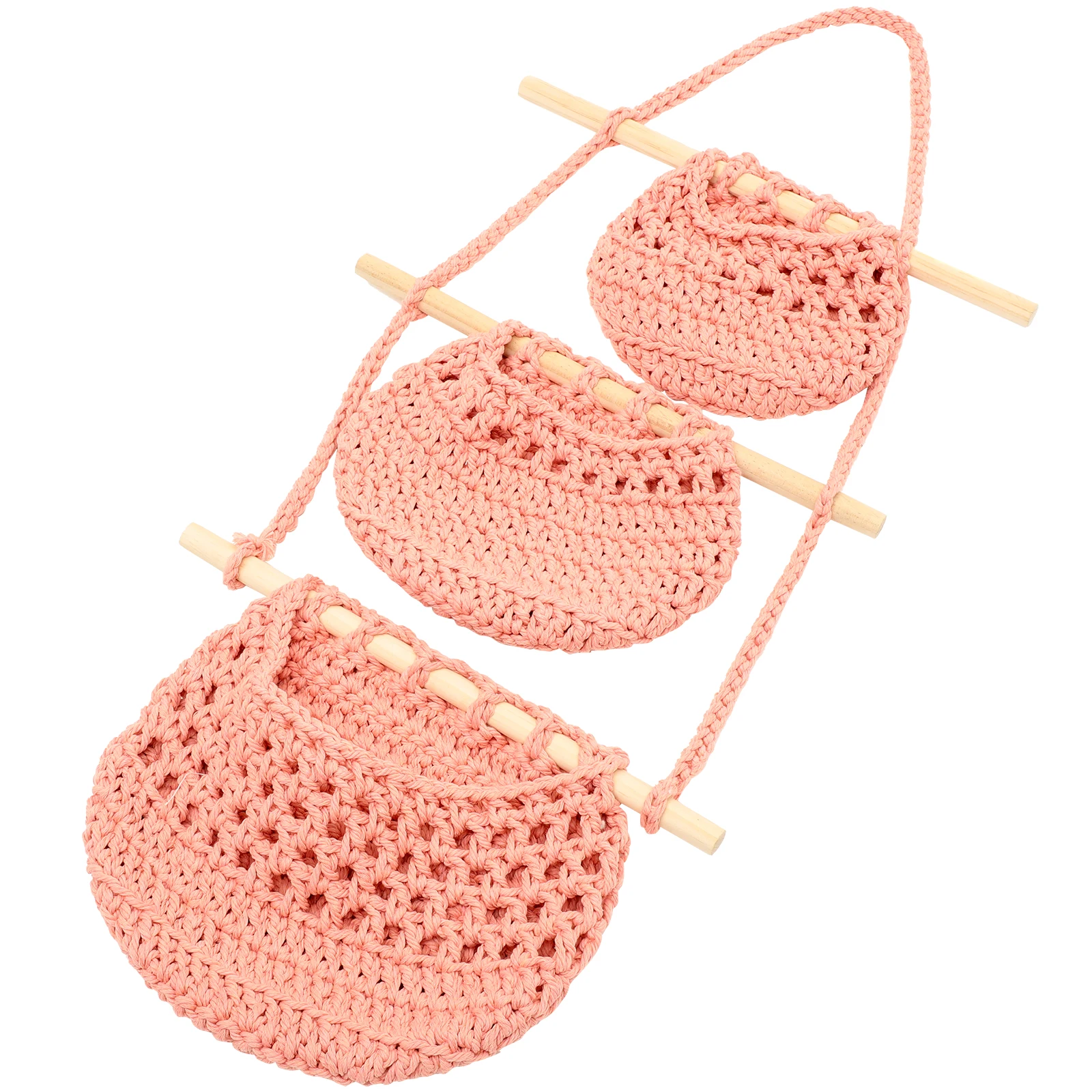 

Fruit Basket Storage Net Bag Wall Mounted Vegetable Hanging Baskets Kitchen Wooden Woven Boho Accessories Organizing