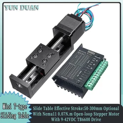 Mini T-type Sliding Table Rail Linear 50-300mm Stroke Nema11 28mm Stepper Motor Driver TB6600 Kit CNC Linear Guide XYZAxis Table