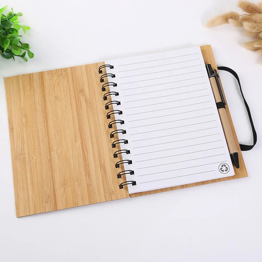 1Set Bamboo Cover Spiral Notepad Premium Texture Portable Compact Notebook for Notes Memo Planning Diary Recording Ideas Sketch