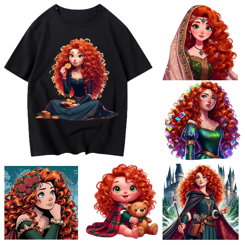 Disney Princess Merida Iron On Heat Transfer Stickers For Clothes Dtf Pinted Vinyl Thermal Appliques Hats, Pillows, and Backpack