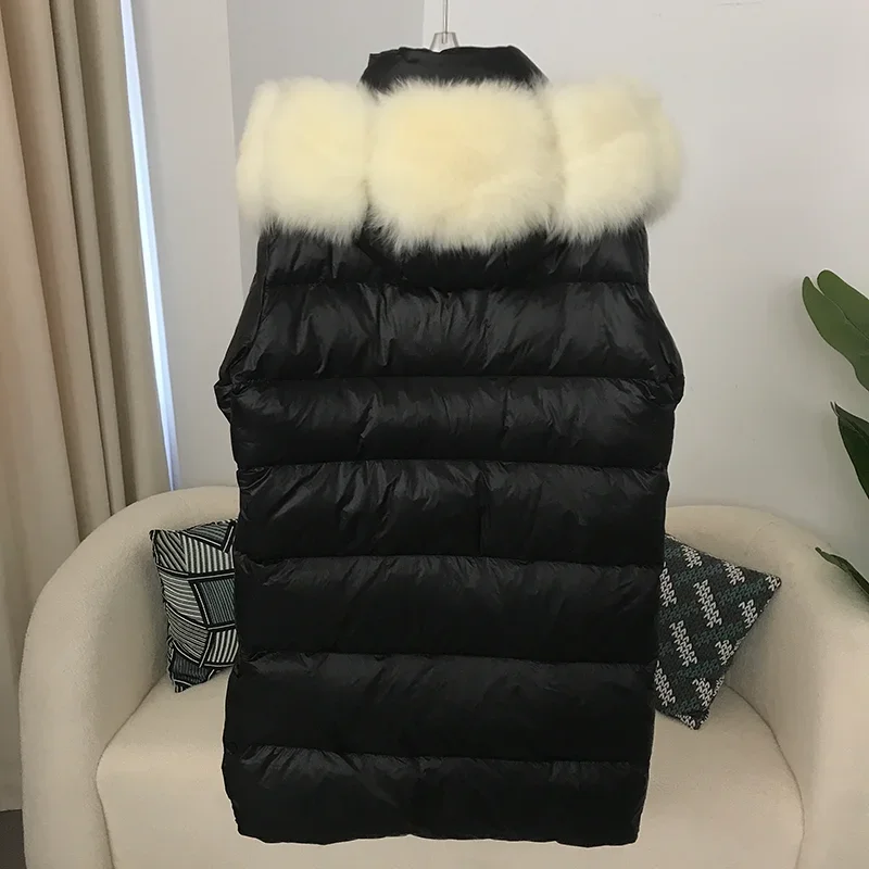 MENINA BONITA New Real Fox Fur collo di pelliccia di procione giacca invernale con cappuccio donna Warm Duck Down Long Streetwear capispalla staccabile