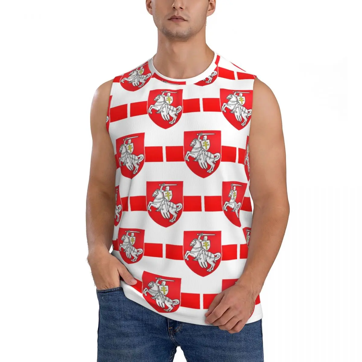 Belarus Pogonya Flag Square Protest Symbol Belarusian Men Sleeveless Tank Tops Breathable Gym Fitness Running Sport Vest