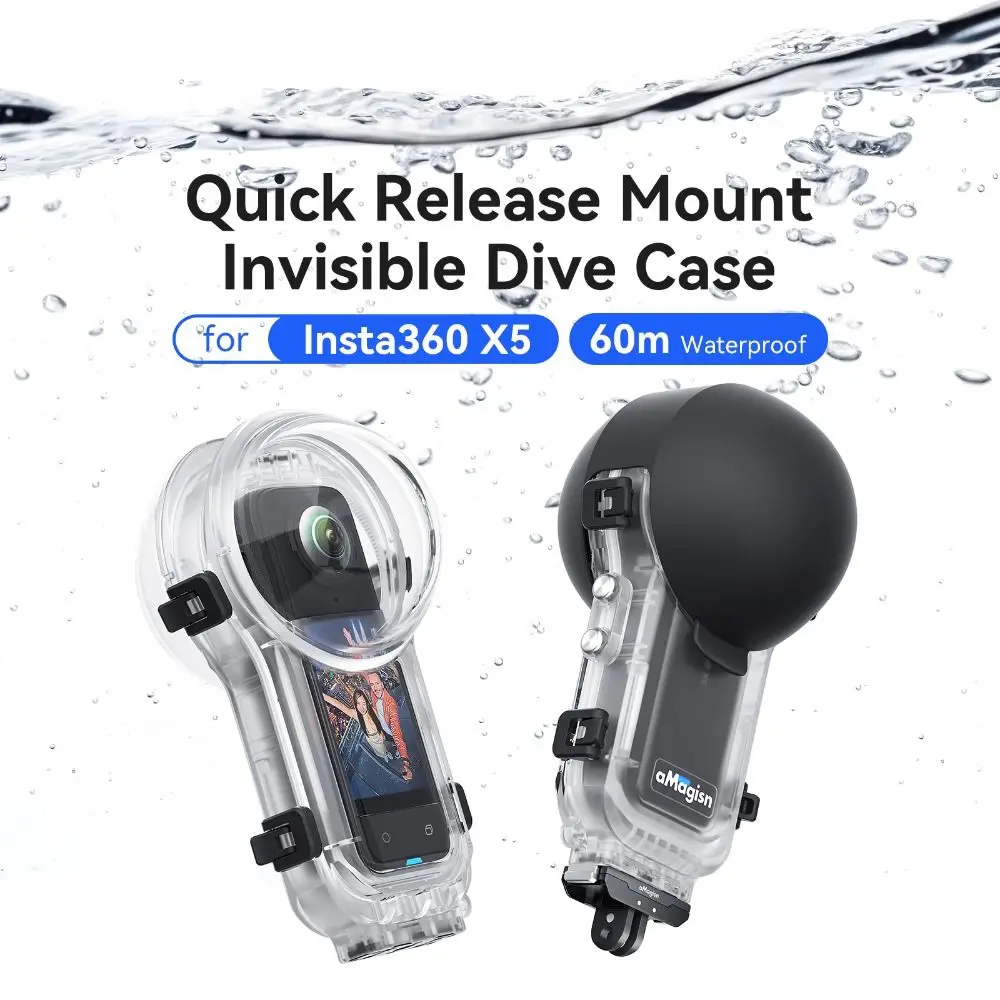 60M Invisible Dive Case with Lens Cap Hard Underwater Diving Shell Clear Housing Cover for Insta360 X5 Action Camera Accessories