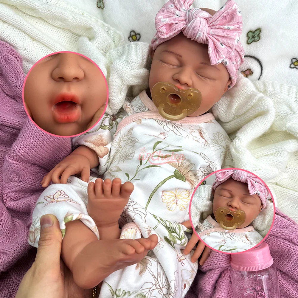 

Ultra Realistic 22" Open Mouth Silicone Reborn Baby Doll Handmade Painted Skin Newborn Doll Waterproof Adorable Girl Doll Gift