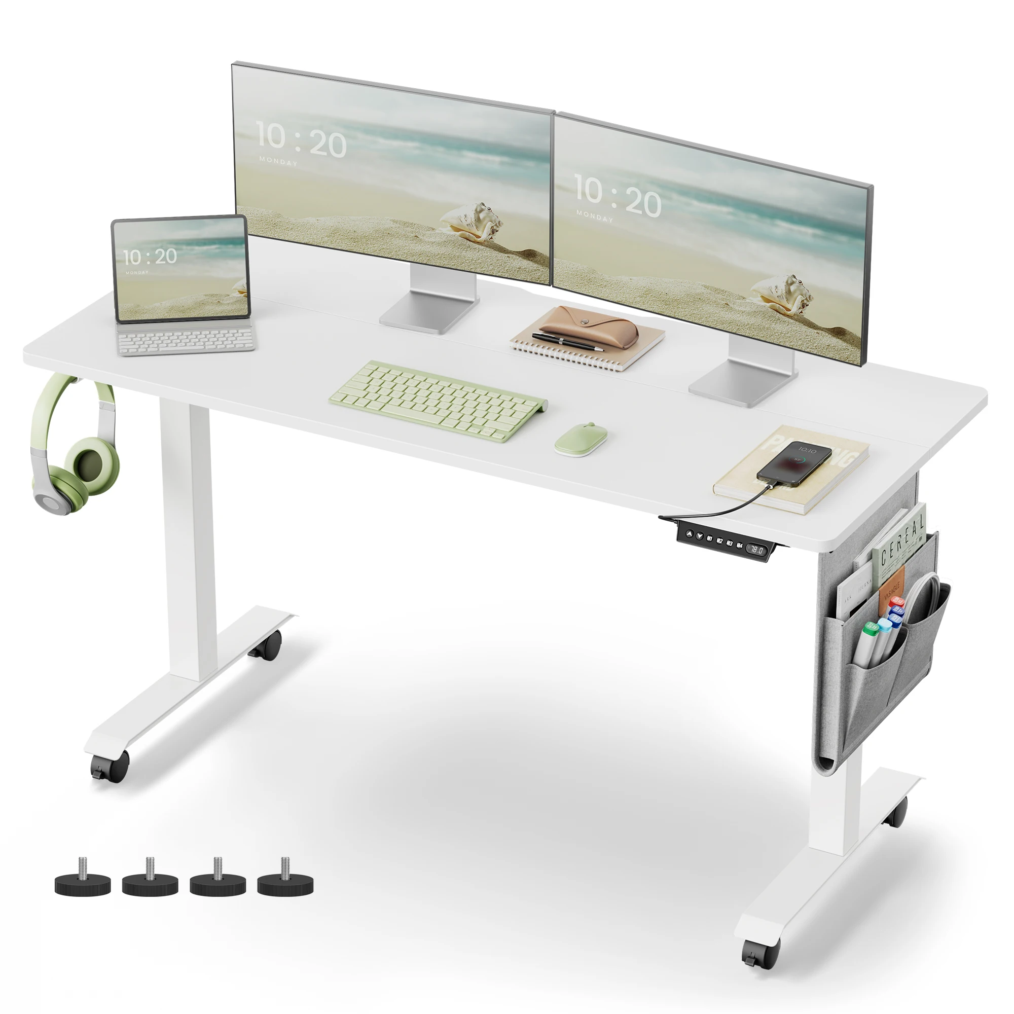 White Ergonomic Sitting Standing Desk Single Motor 140cm Height Adjustable Electric Desk