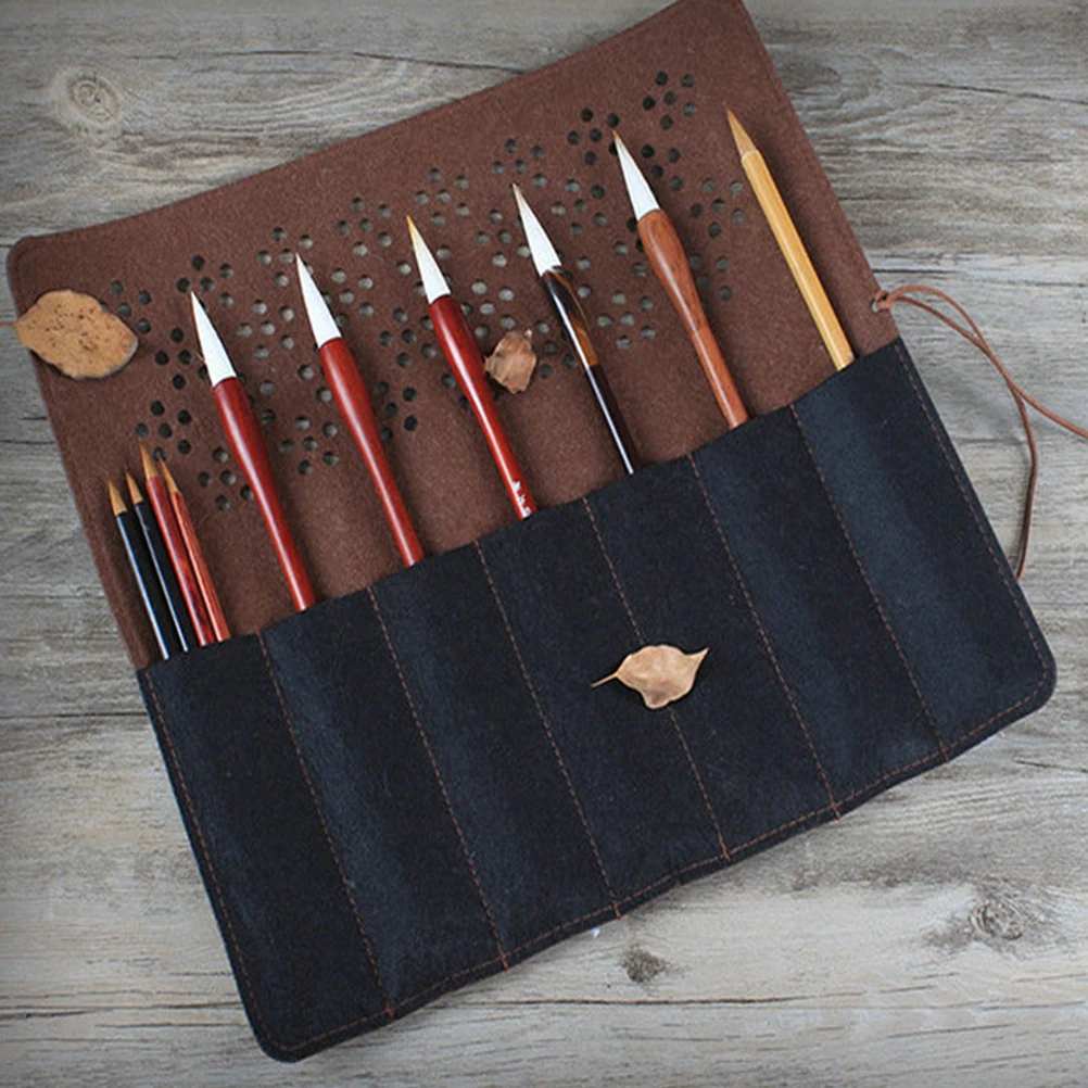 

Multifunctional Felt Pen Case Storage Bag for Calligraphy Brushes Portable Lightweight Pen Container