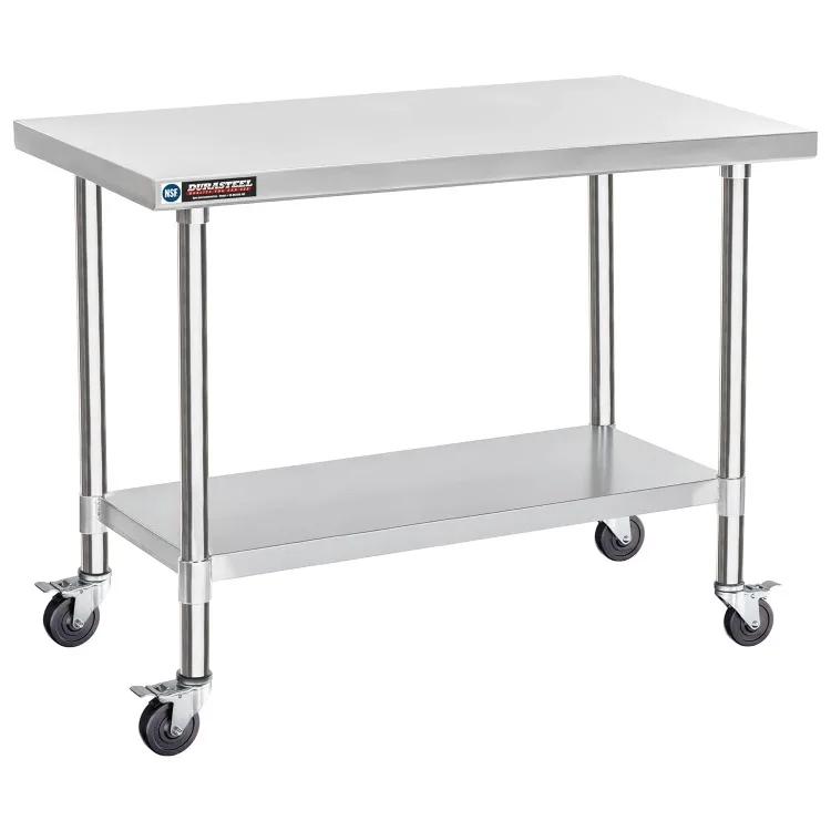 Food Prep Stainless Steel Table - 24 x 48 Inch Metal Table Cart - Commercial Workbench with Caster Wheel - NSF Certified