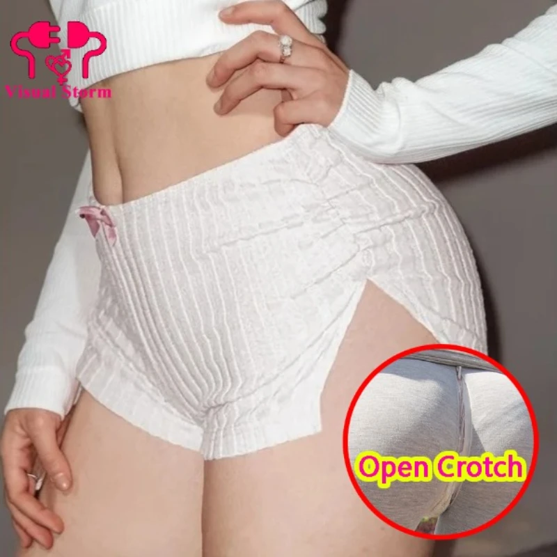 

Женские мини-леггинсы с открытой промежностью, скрытой молнией и бантом, облегающие фитнес-шорты, повседневные функциональные брюки, клубная одежда без промежности