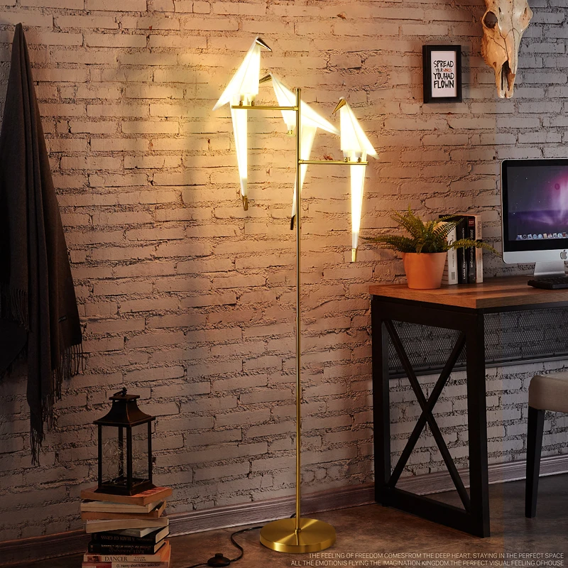 Nordic Bird Floor Lamp Creative Acrylic Thousand Paper Cranes Floor Lamps For Living Room Bedroom Home Decor Gold Standing Lamp