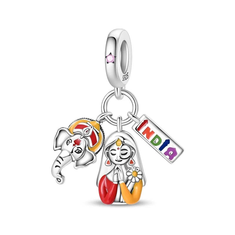 925 Sterling Silver Ethnic Indian Inspired Charms Pendant Fit Original Bracelet Necklace DIY Exotic Style Women Jewelry Birthday