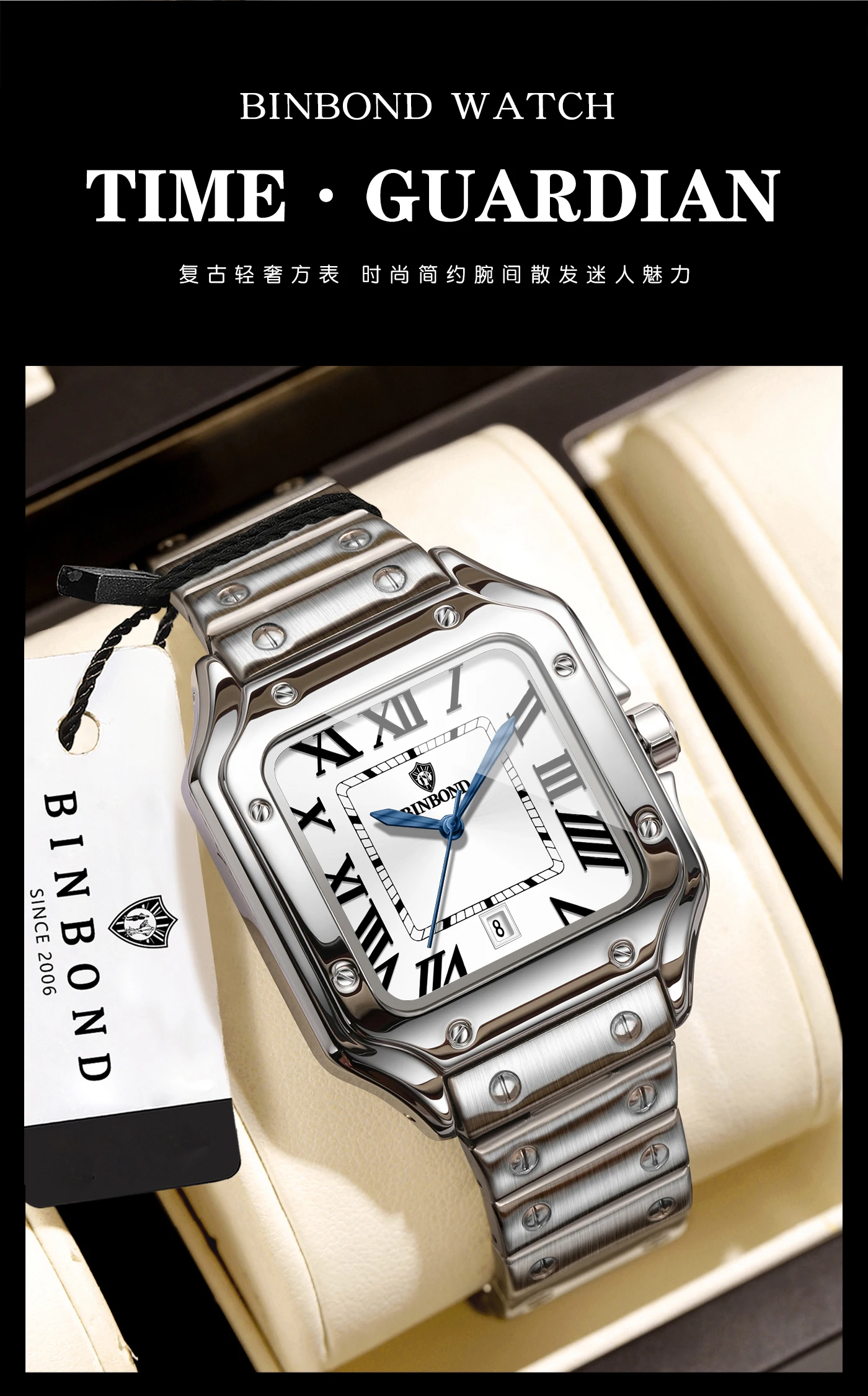 BINBOND Neue Original Herren-Quarzuhren Wasserdicht Leuchtend Automatisches Datum Langlebige Edelstahluhr für Männer Luxus Reloj – Detail 2