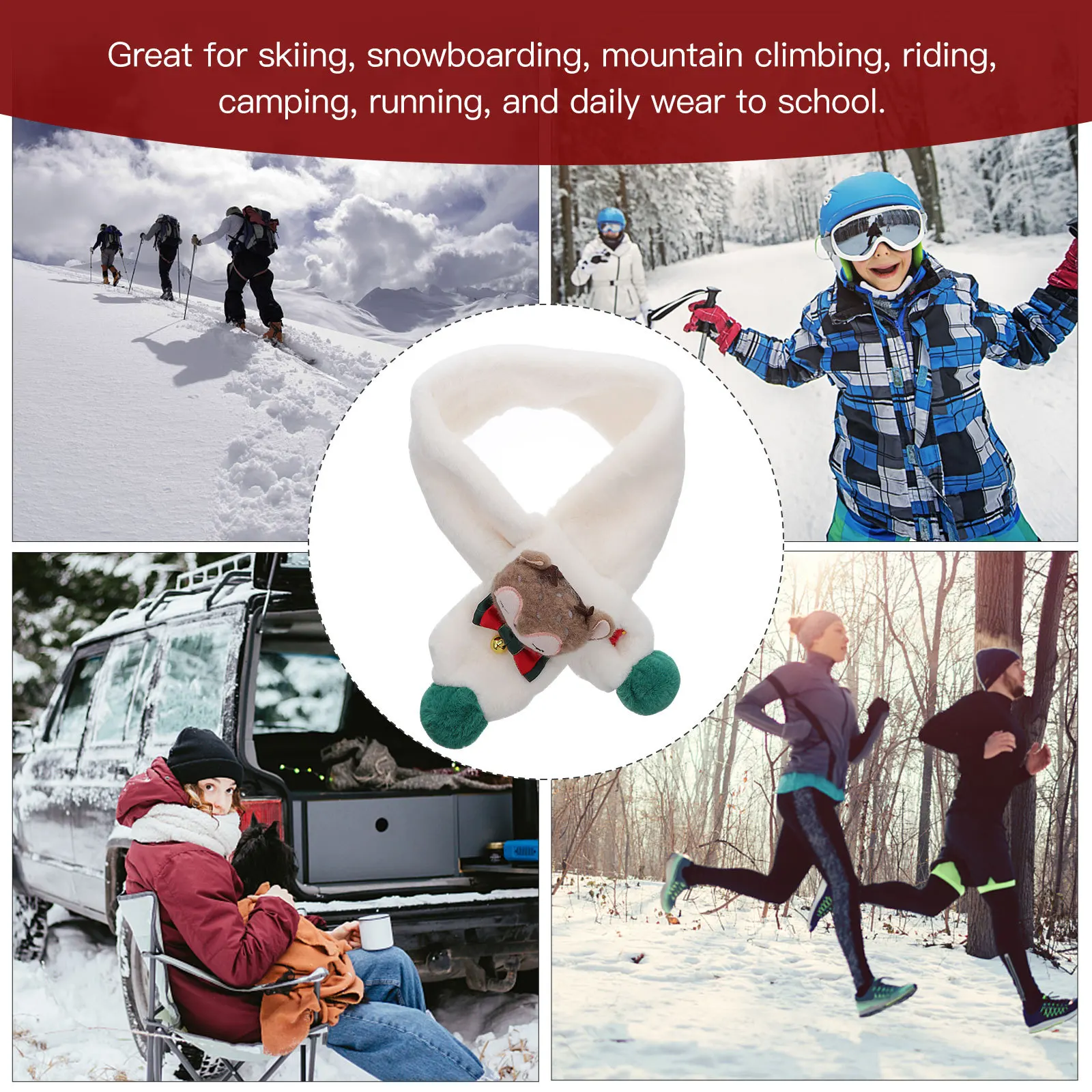 

1Pcs Lovely Scarf Premium Polyester Christmas Scarf Warm Comfortable for Skiing Mountain Climbing Running