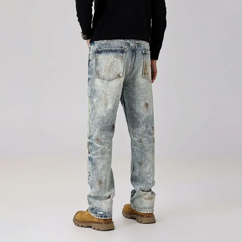

Осень 2023, новые сверхмощные потертые джинсы в стиле ретро, мужские джинсы со сломанными дырками, модные прямые старые брюки