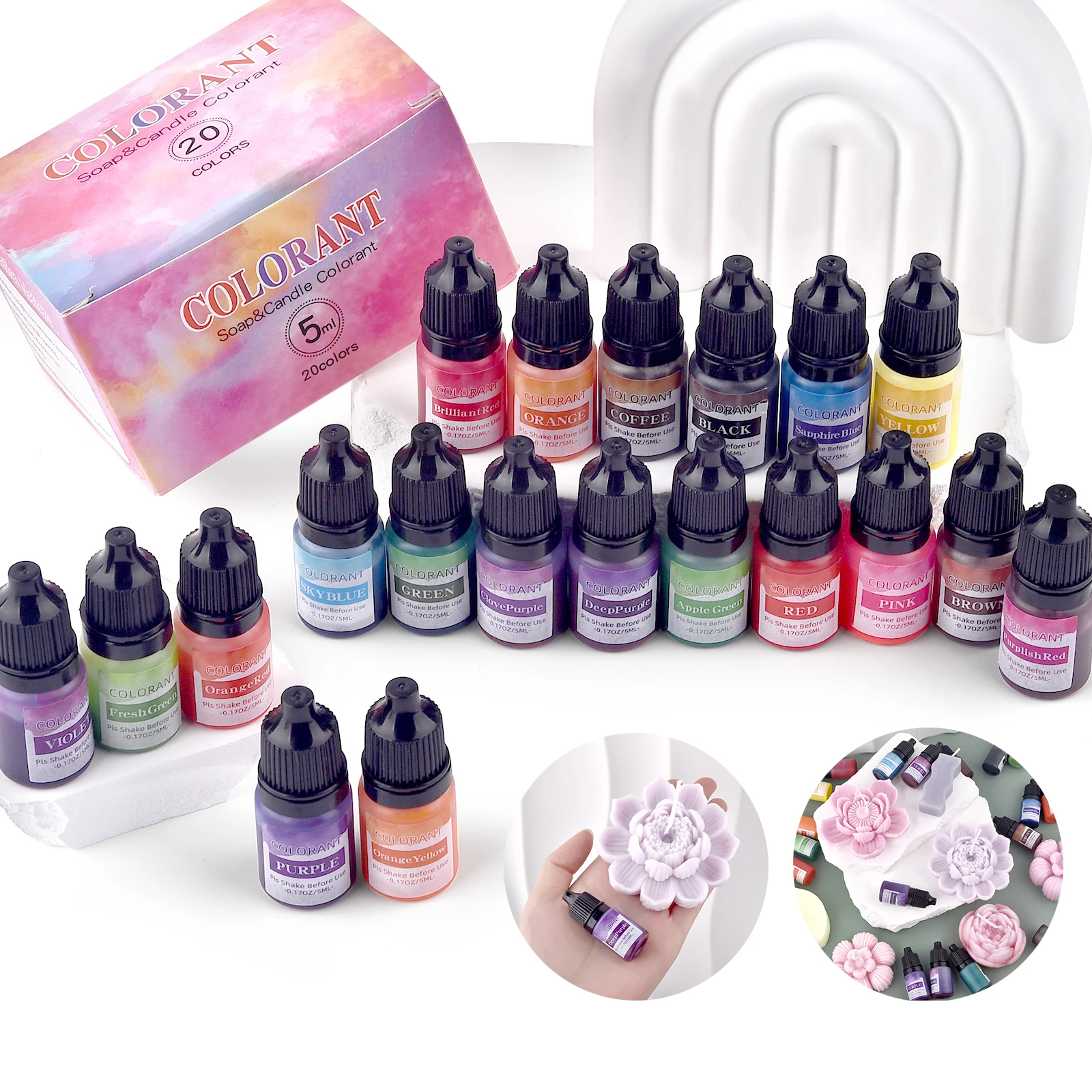 キャンドルと石鹸作りの液体顔料,高濃度着色剤,アロマテラピーワックス,手作りキャンドル染料,20色