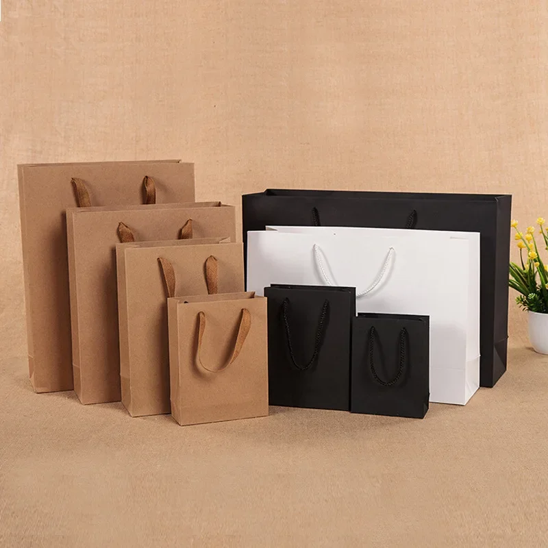 1 Pcs White Black Khaki High Quality Simple Paper Gift Bag Kraft Paper Candy Box with Handle Wedding Birthday Party Gift Package