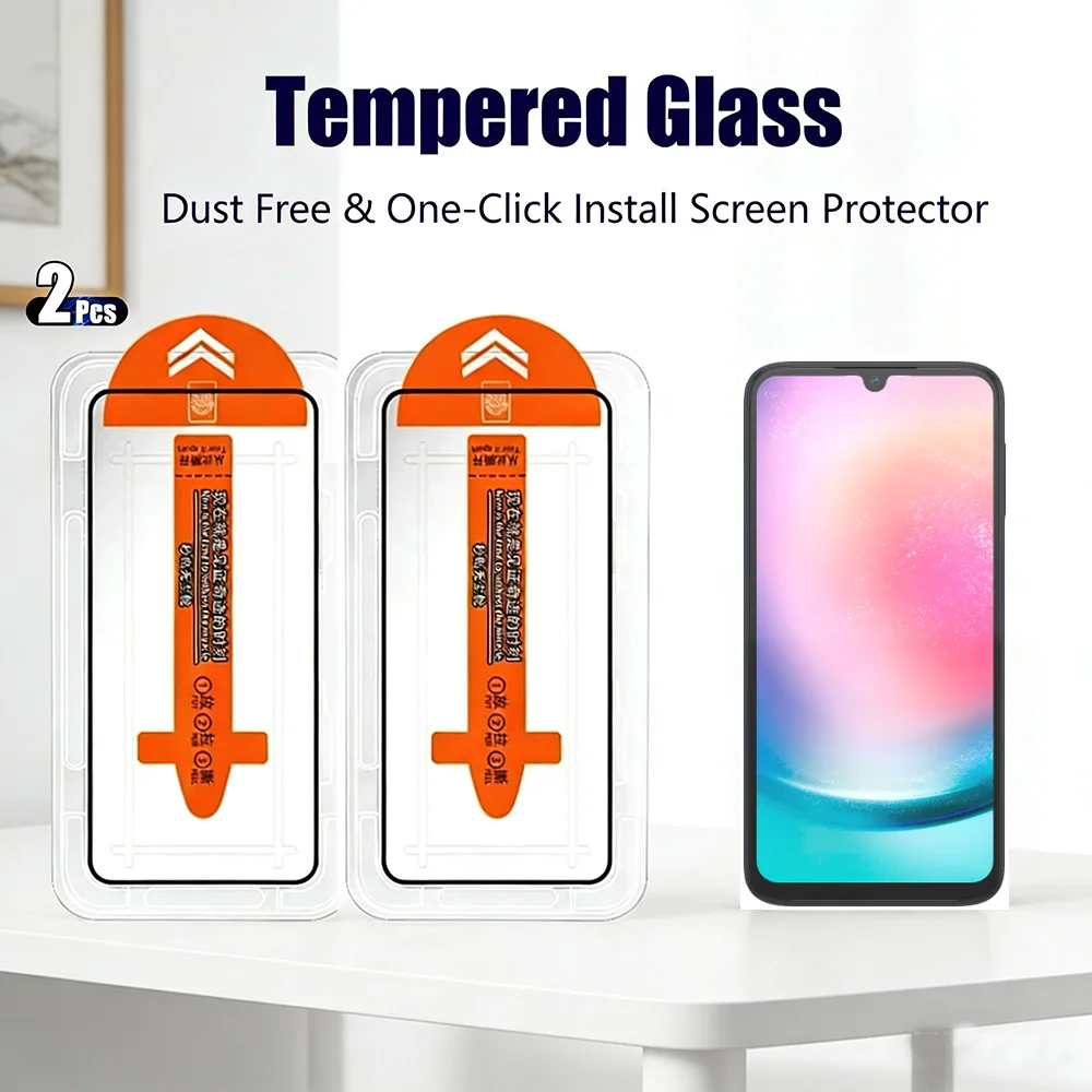2 Stück HD-Displayschutzfolie für Samsung A54 A24 A04 A04S A04e, gehärtetes Glas, Galaxy A03S A03 Core A02 A02S, staubdicht, Installation