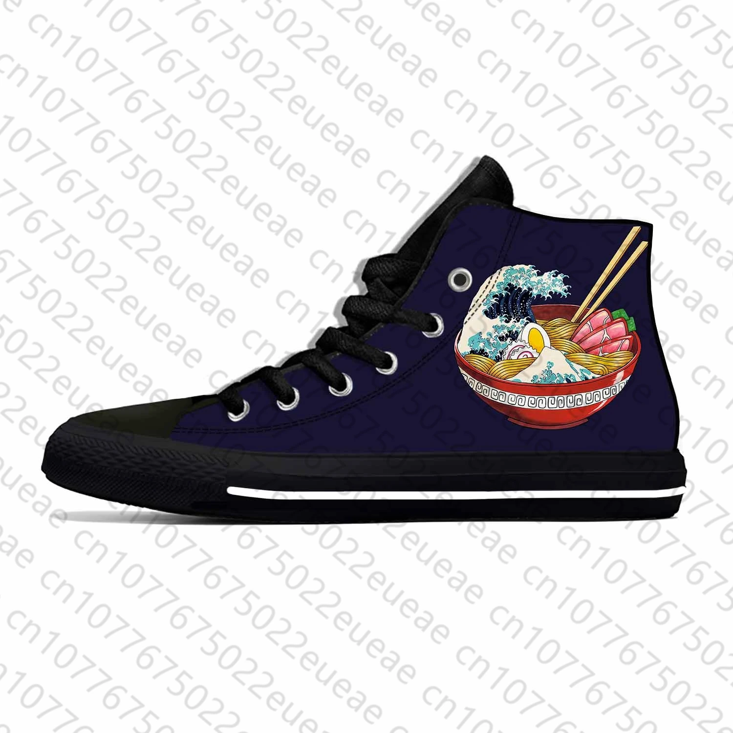 Homens e Mulheres Anime Japonês Desenhos Animados Grande Ramen Onda Kanagawa Sapatos de Pano Casual, Tênis Respiráveis Leves, 3D Print