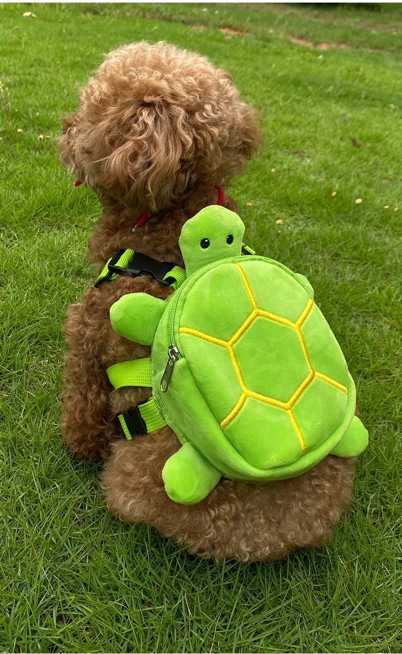 1 x süßer Haustier-Rucksack mit Schildkrötenmotiv, verstellbares Brustgeschirr mit Leinenhalter für kleine und mittelgroße Hunde, Katzen, zur Aufbewahrung von Leckerlis für Spaziergänge im Freien – Detail 7