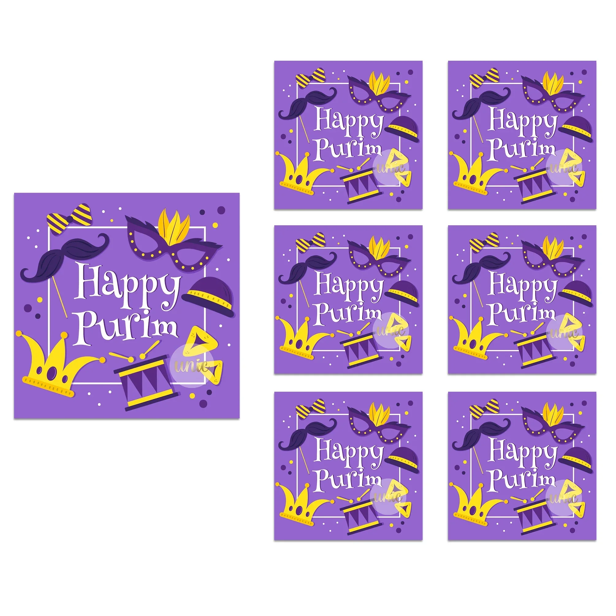 Jewish Festival Square Purim Stickers Happy Purim Stickers Self Adhesive Seal Label Sticker Celebration Party Gift Bag Decor