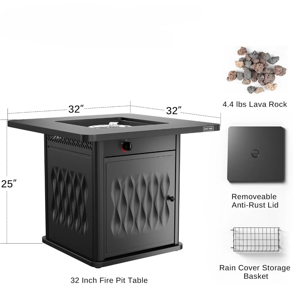 OAK 32'' Propane Fire Pit Table 50000 BTU Steel Gas FirePit for Outdoor Outside Patio Deck Garden CSA Certified Fire Table