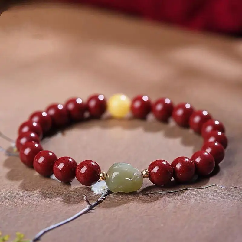 

Cinnabar Pixiu Bracelet Female Male Hetian Jade Pi Xiu Bracelet Talent Recruitment Ornament Couple Bracelet Gift Factory Wholesa