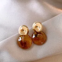 Imitation Amber Color Acrylic Bead Drop Earrings for Women Golden Round Dangle Earrings Geometry Trendy Party Jewelry