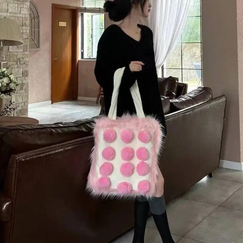 Bloom Plush Large Capacity White Shoulder Bags Women New Sweet Cool Casual Tote Bag Female Fairycore Y2k Handbag Aesthetic