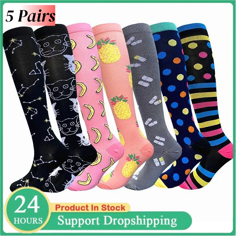 

5Pairs Compression Socks for Women Men 20-30mmHg Knee High Support Stockings for Circulation Nurses Running Travel Medical