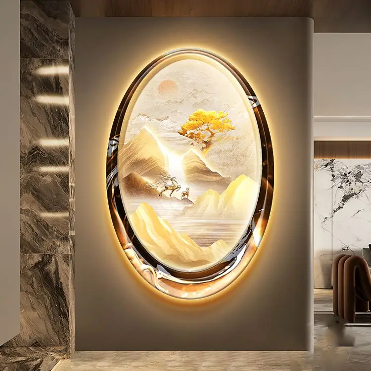 Modern Entrance Abstract Decorative Painting Creative Design Mural Lamp Corridor LED Hanging Painting Home Decor Light Painting