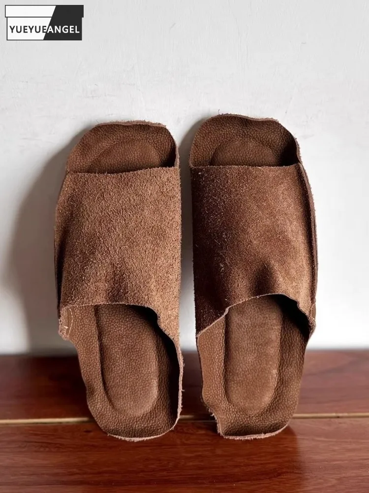 

Женские летние тапочки ручной работы из натуральной кожи с открытым носком, винтажные однотонные повседневные туфли из мягкой замши из коровьей кожи, женские шлепанцы на плоской подошве