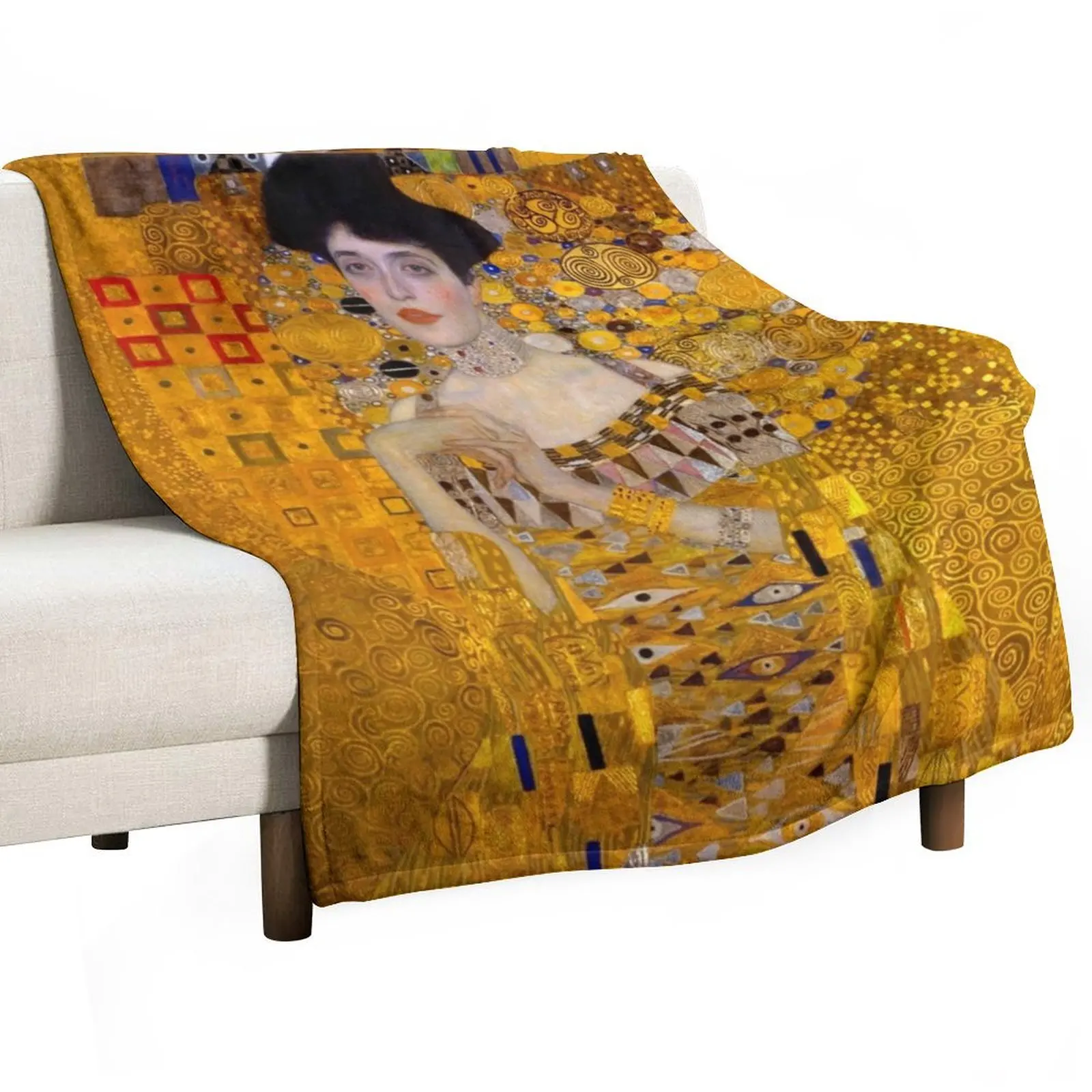 GUSTAV KLIMT - Portrait of Adele Bloch-Bauer I Original HD Gustav Klimt Art Print Throw Blanket Quilt Large for sofa Blankets