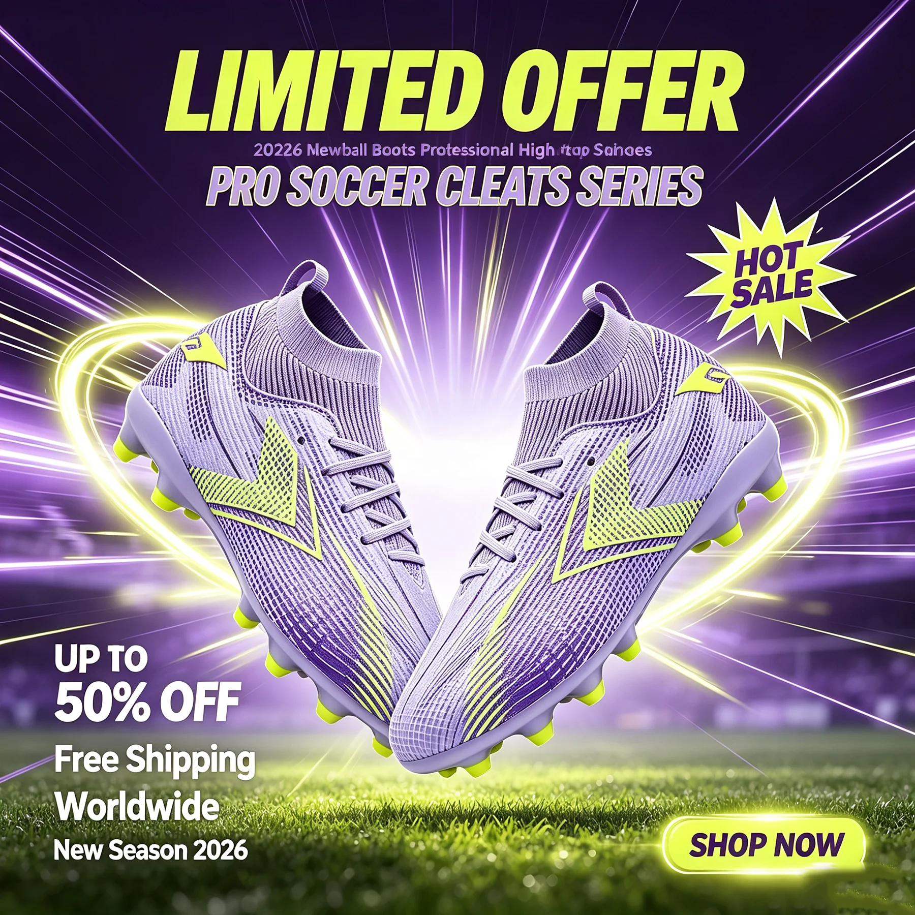 LHJAN Women Professional AG Football Boots Purple Knit High Ankle Soccer Cleats Light Grip Anti-slip Training Sneakers For Artif