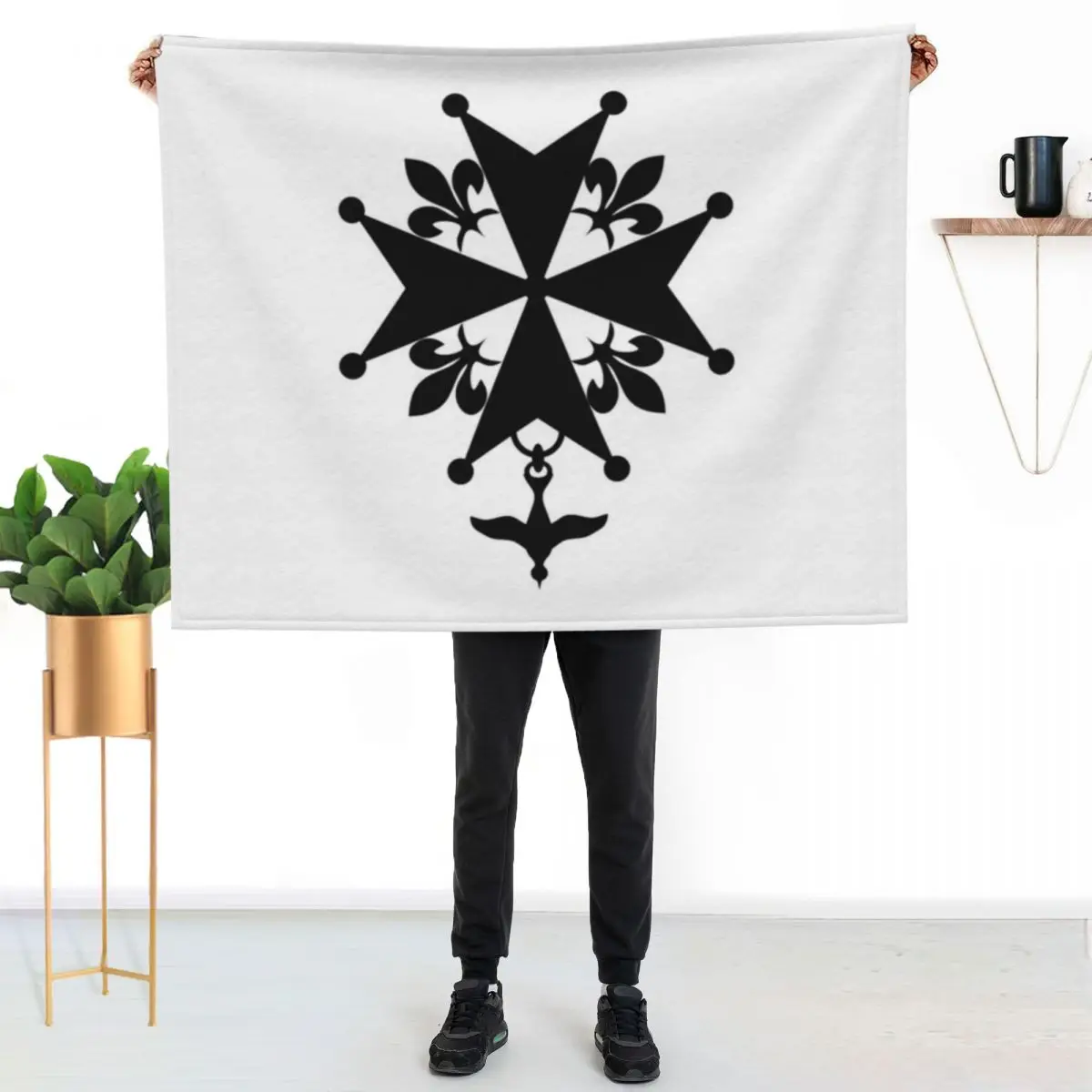 Huguenot cross design by Syryatsu Throw Blanket Travel Size Cozy Blanket for Plane Train