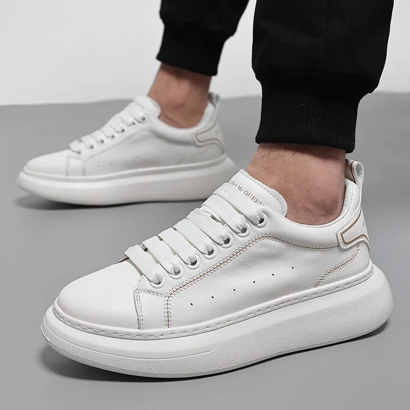 

New Style Cow Leather Men's Shoes Korean Version Casual Trendy Sports Shoes Breathable Soft Sole Versatile Zipper Lightweight