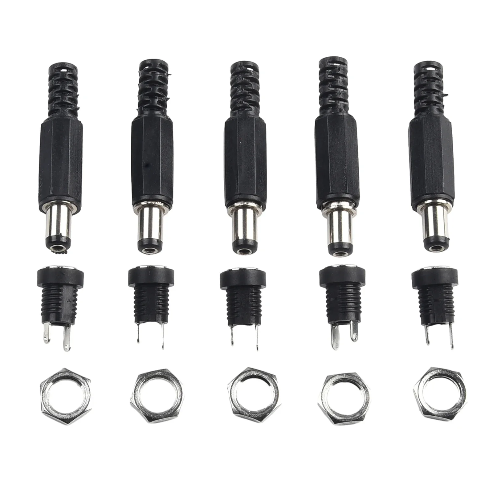 

10PCS (5Pairs) DC12V 5.5 X 2.1mm Plastic Male Plugs DC022 DC Power Socket Female Jack Screw Nut Panel Mount Connector