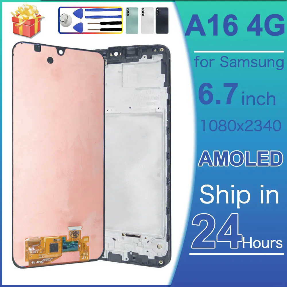 Pantalla LCD Super AMOLED para Samsung Galaxy A16 4G, Pantalla Táctil Digitalizadora de Repuesto para Samsung A16 4G EU A165M A165F