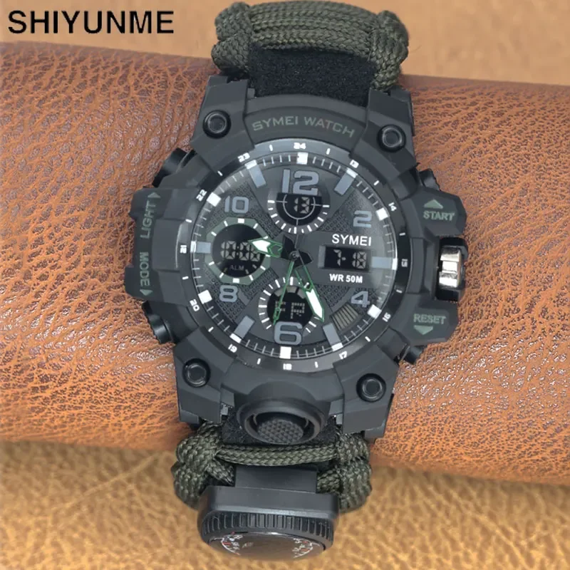 

SHIYUNME Outdoor Survival Men Watch Multifunctional Waterproof Military Tactical Paracord Watch Compass Thermometer Quartz Watch