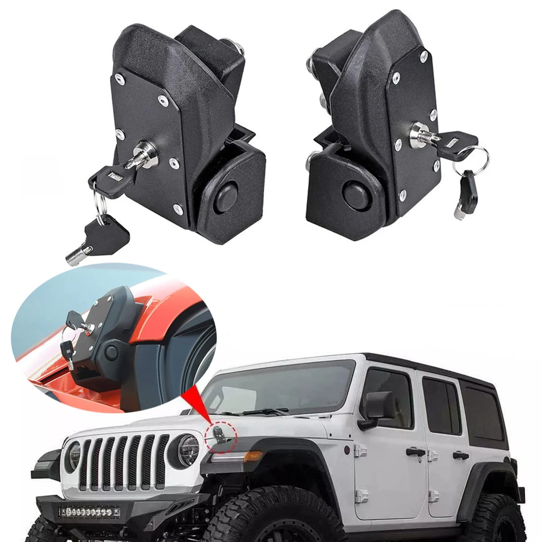 

Car Hood Catch Latch for Jeep Wrangler JL JLU Rubicon Sahara Sport Gladiator JT 2018-2023 Anti-Theft Engine Cover Locking Kit