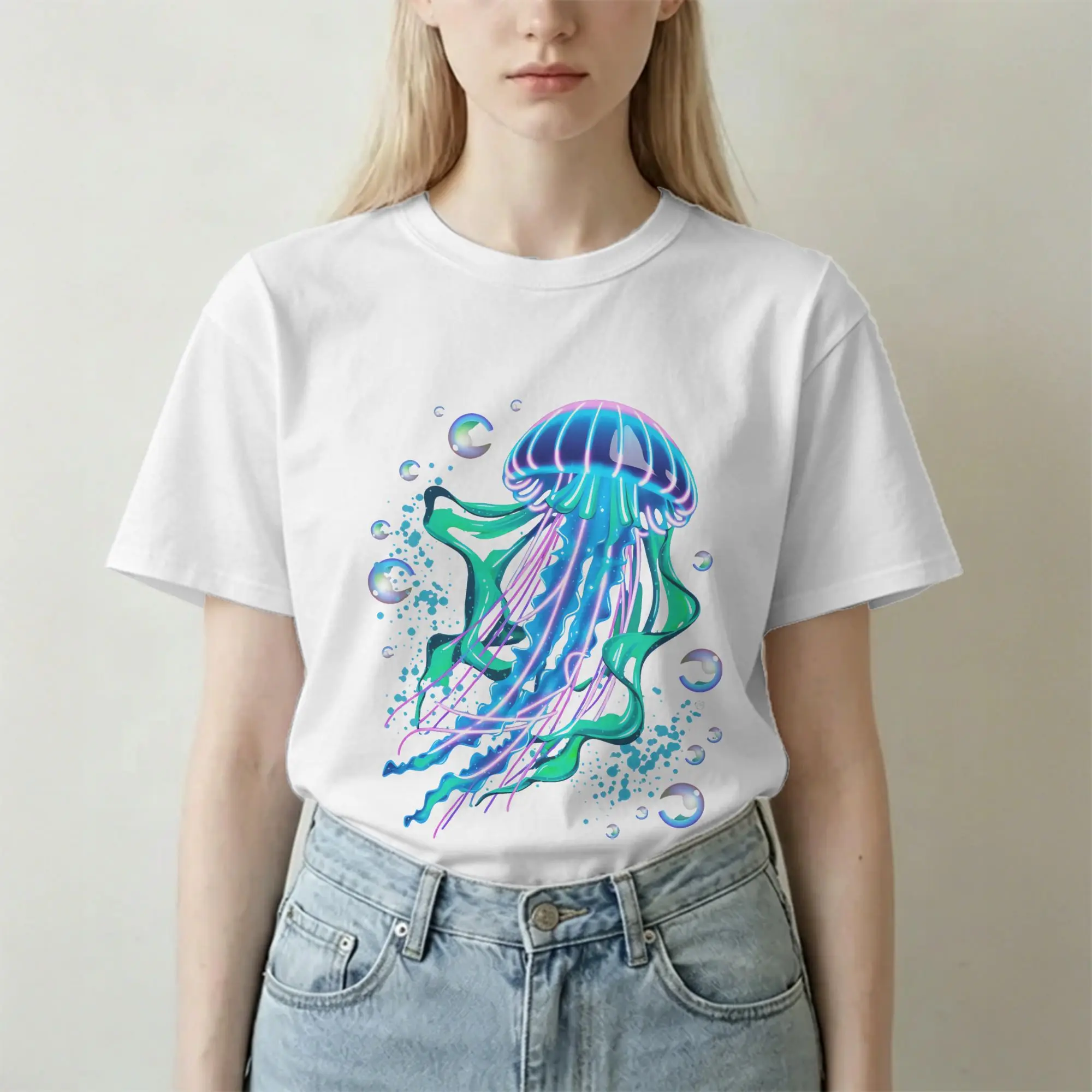 Humor Aero Jellyfish Fiber Optic Art T-Shirts for Men Women 100% Cotton T Shirts Frutiger Aero Short Sleeve Tees Graphic Clothes