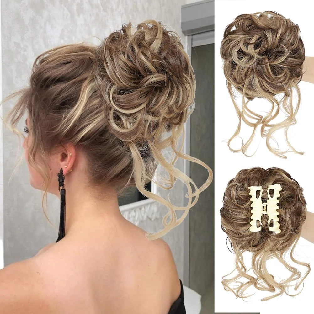 Synthetic Messy Bun Hair Piece Claw Clip Tousled Updo Hair Buns Hairpiece Extensions Curly Faux Bun Hair Pieces for Women