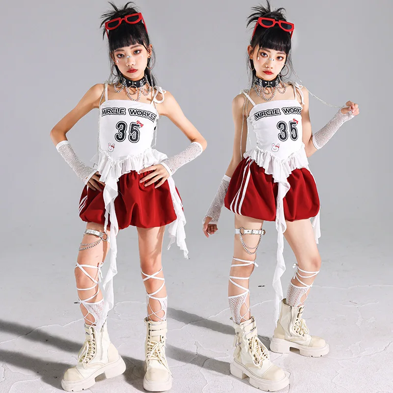 

Элегантный укороченный топ для девочек в стиле хип-хоп, юбка с бутоном цветка для уличных танцев, детская уличная одежда K-pop, детский джазовый костюм для девочек, комплект горячей одежды