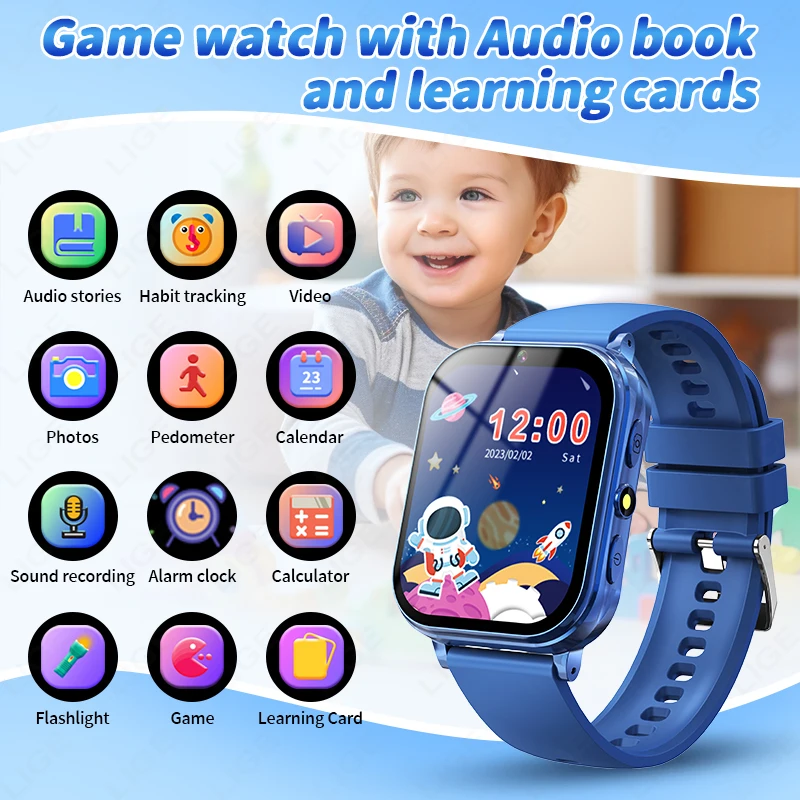 2025 어린이를위한 새로운 스마트 시계 어린이 게임 시계 패션 스포츠 팔찌 카메라 사진 찍기 비디오 음악 재생 소녀 소년 선물