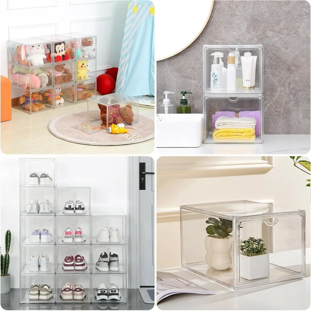 Stackable Clear Acrylic Shoe Storage Boxes with Magnetic Lids, 4-Pack for Sneaker Display and Protection