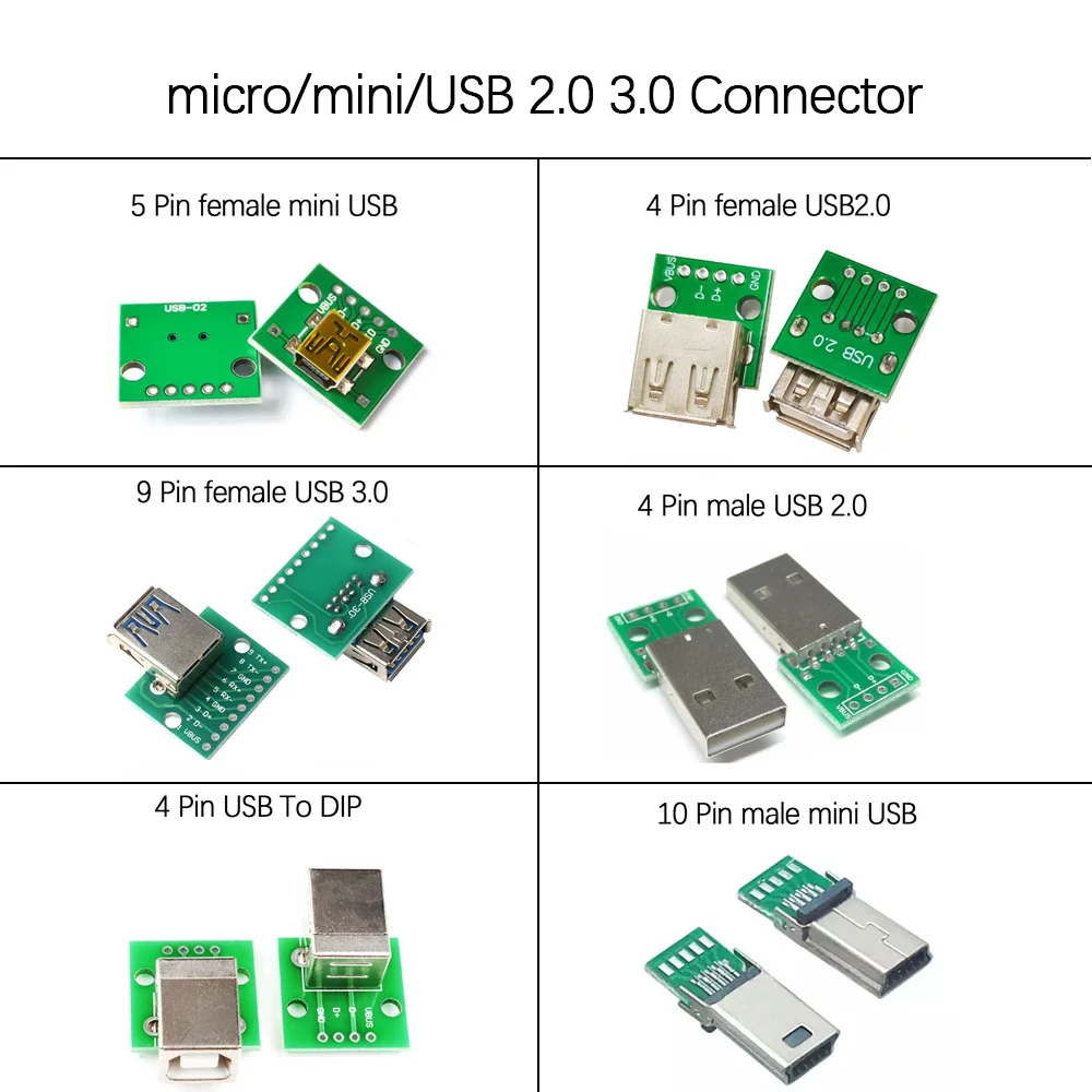 2Pcs 4/5/9/10 Pin USB3.0 PCB Converter Adapter Breakout Board DIY USB Mini USB 2.0 Male Female USB With Test Board Connector