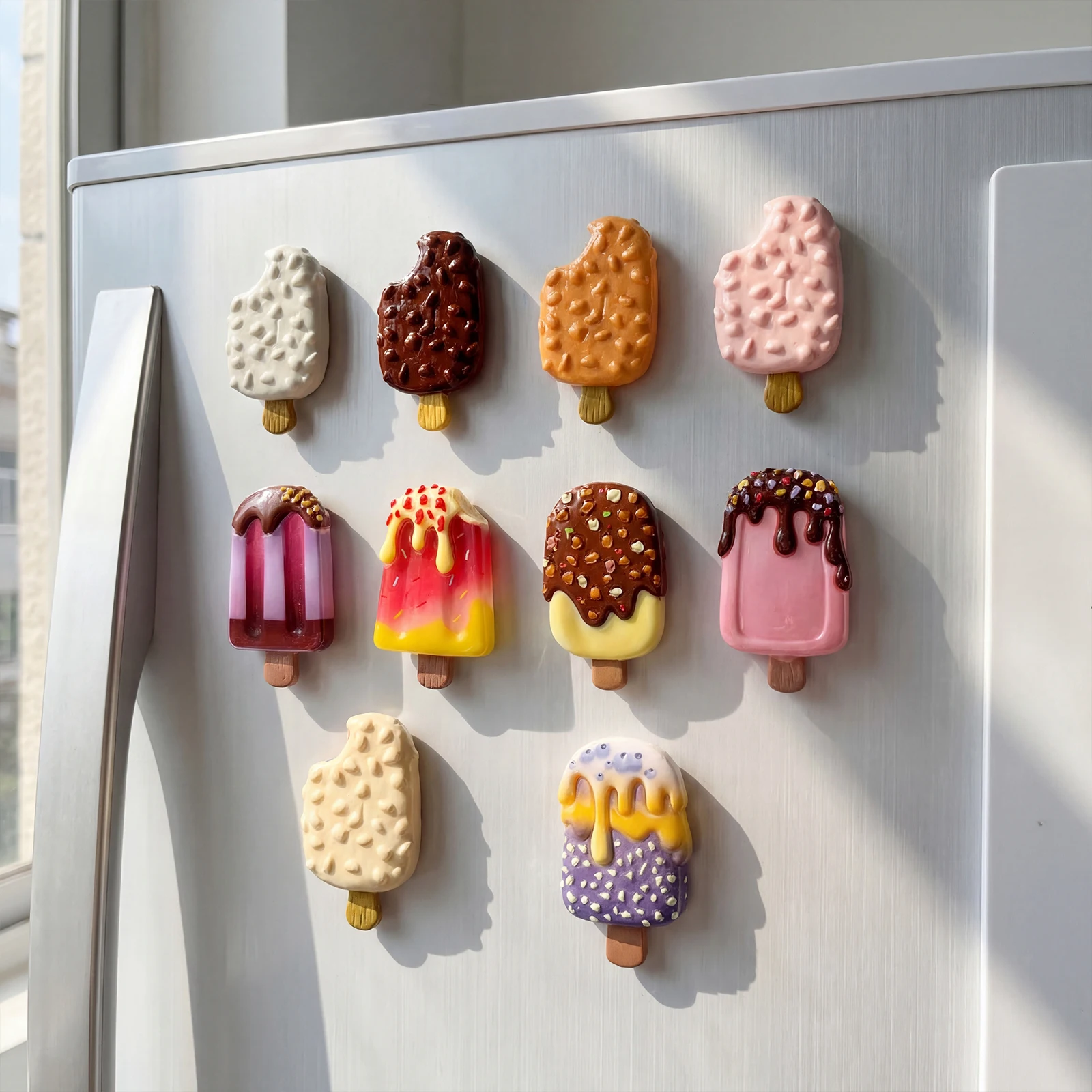 10-Piece Cute Ice Cream Popsicle Magnet Set, Kitchen Decor, Office Organization, Cabinet Door Decoration