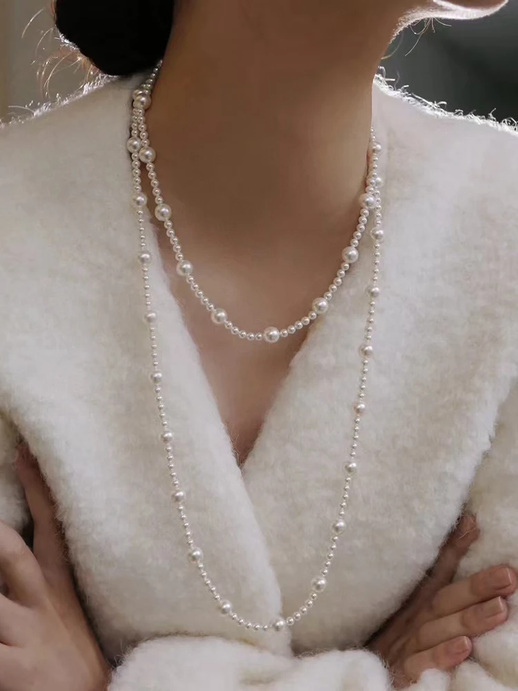 120cm Fashionable Starry Sky 3-7mm Large and Small Pearl Sweater Chain for Any Outfit Must-have Jewelry for Autumn and Winter