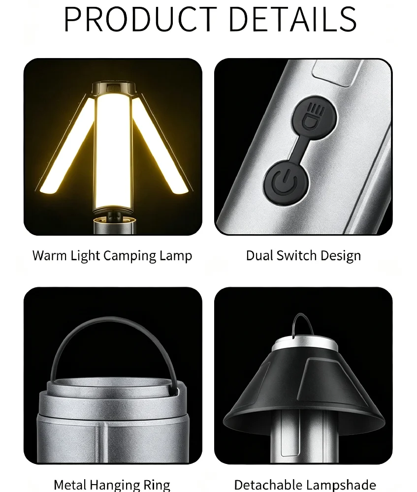 Portable Foldable Camping Tent Lamp USB Rechargeable Emergency Work Floodlight for Outdoor Camping Hiking image 5
