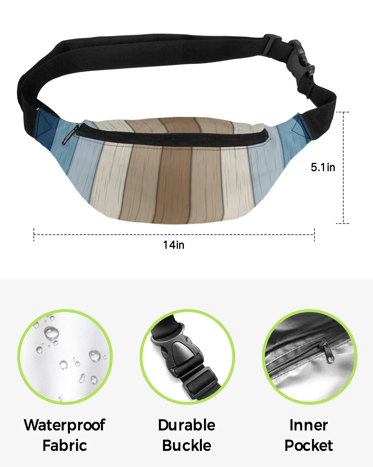 Retro Gradient Wood Grain Men Women Waist Bag Fanny Pack Purse Large Phone Belt Bag Wallet Pouch Waterproof Banana Hip Bags